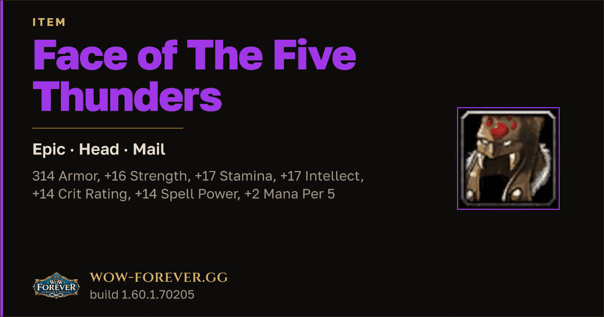The preview card for Face of The Five Thunders - Epic Mail Head