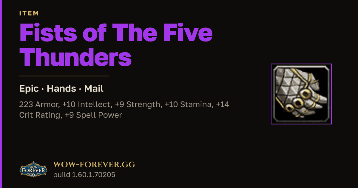 The preview card for Fists of The Five Thunders - Epic Mail Hands