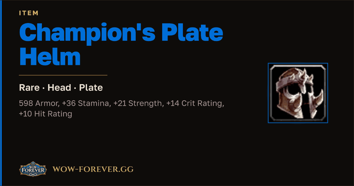 The preview card for Champion's Plate Helm