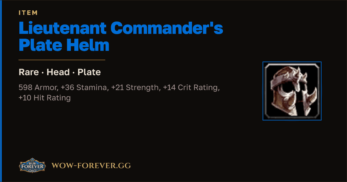 The preview card for Lieutenant Commander's Plate Helm