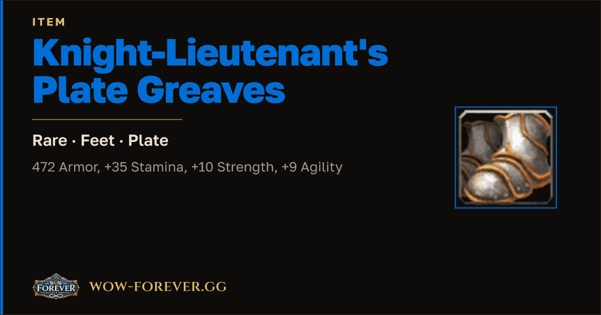 The preview card for Knight-Lieutenant's Plate Greaves