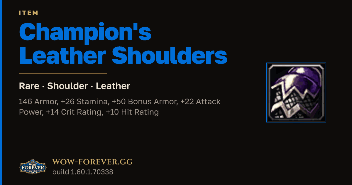 The preview card for Champion's Leather Shoulders