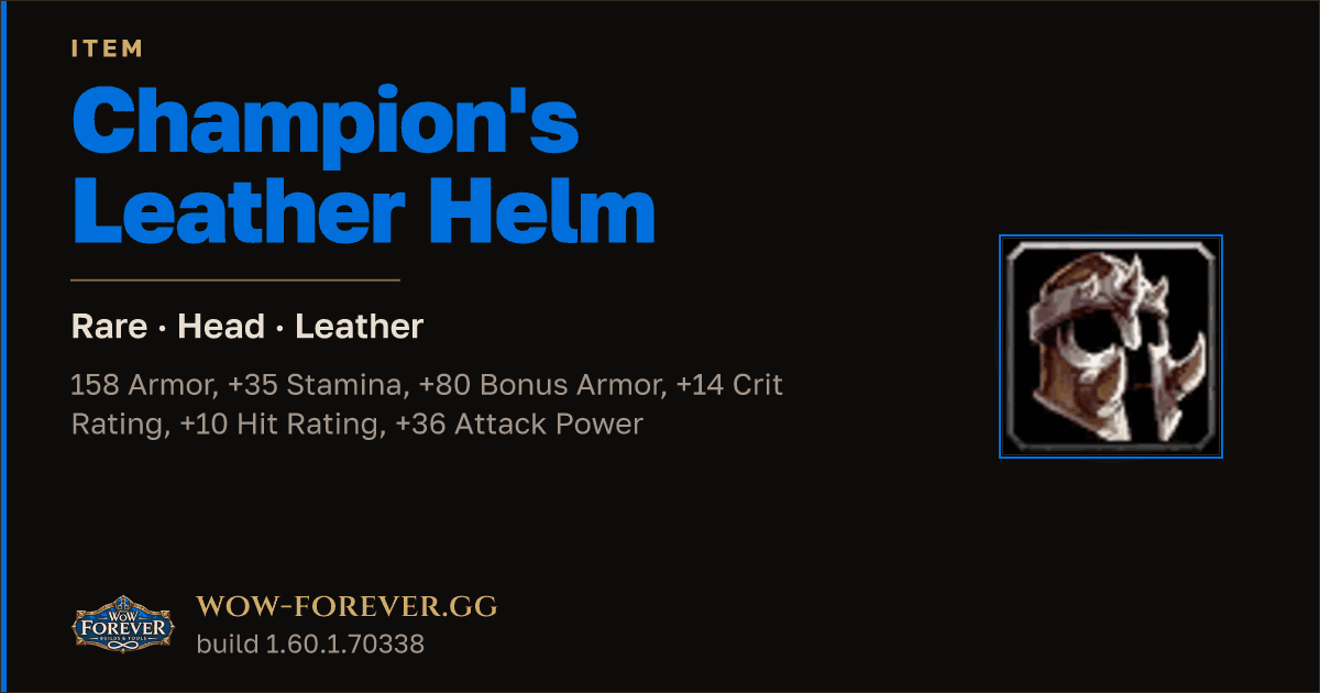 The preview card for Champion's Leather Helm