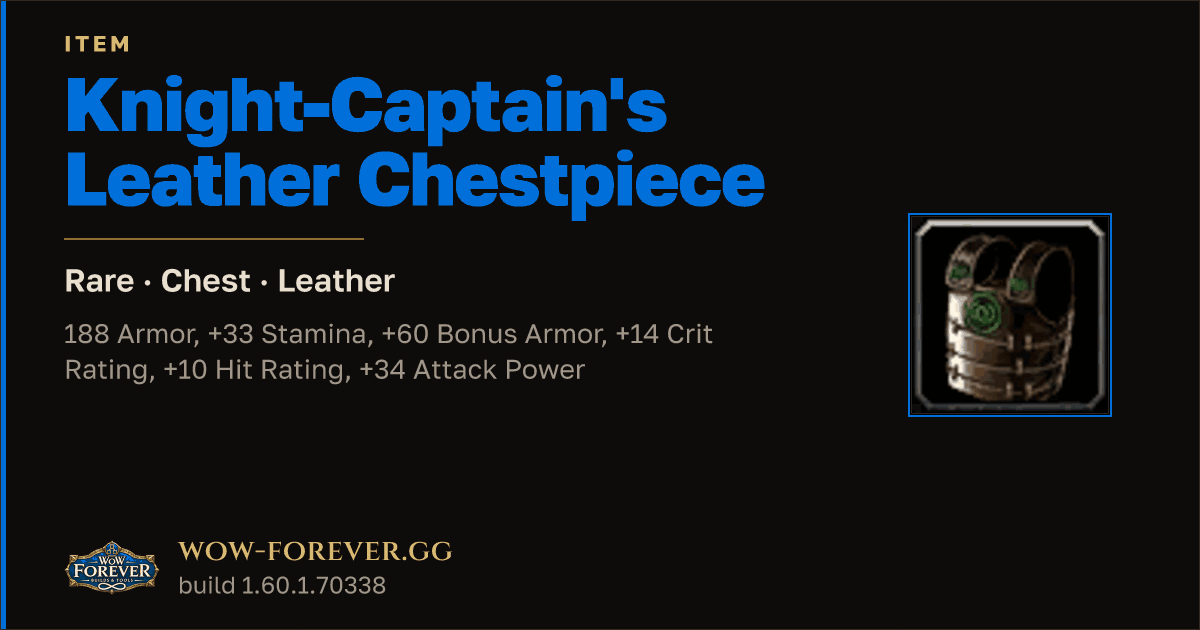 The preview card for Knight-Captain's Leather Chestpiece