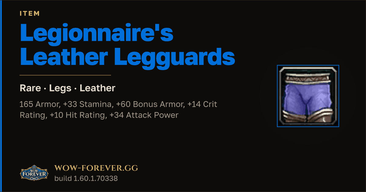 The preview card for Legionnaire's Leather Legguards