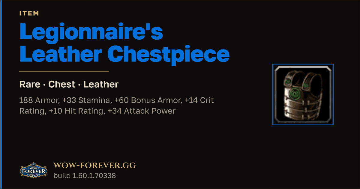 The preview card for Legionnaire's Leather Chestpiece