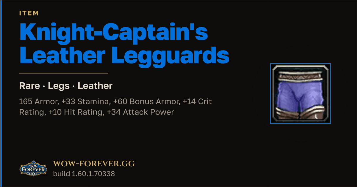 The preview card for Knight-Captain's Leather Legguards
