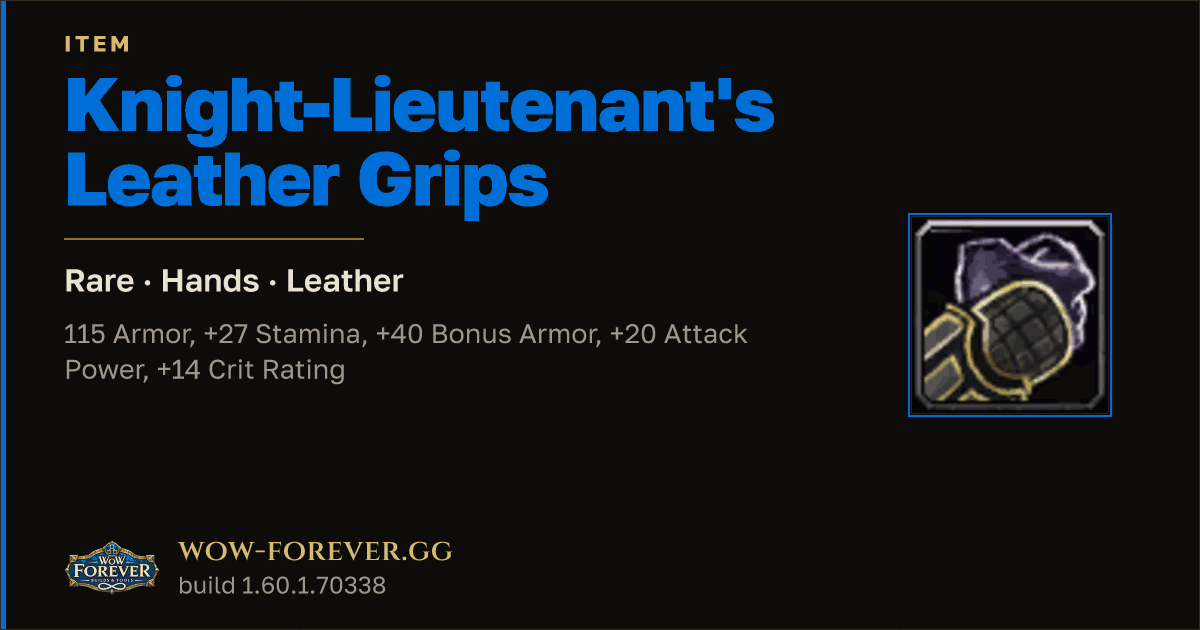 The preview card for Knight-Lieutenant's Leather Grips