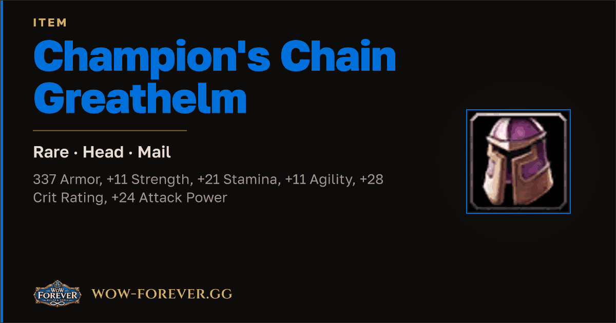 The preview card for Champion's Chain Greathelm