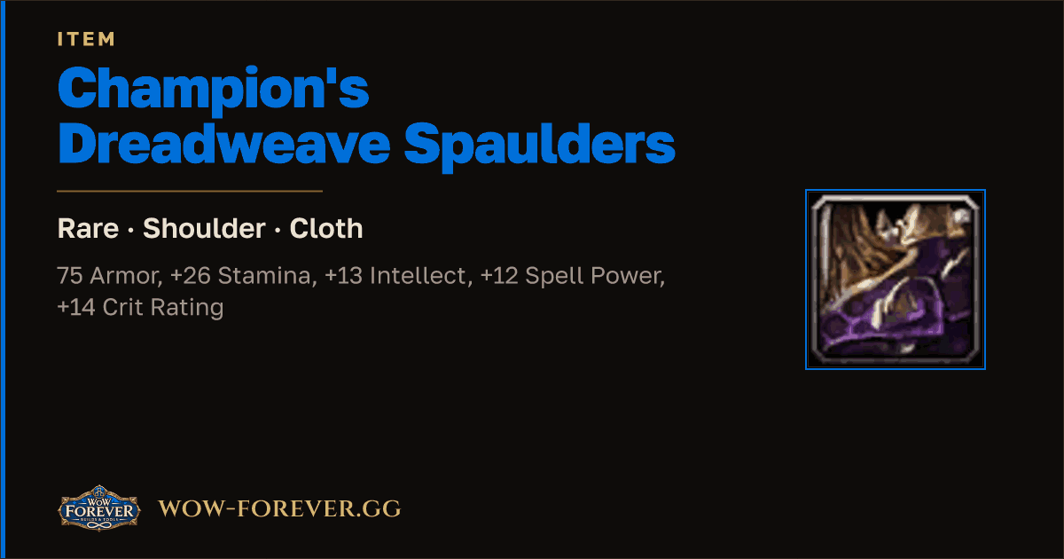 The preview card for Champion's Dreadweave Spaulders