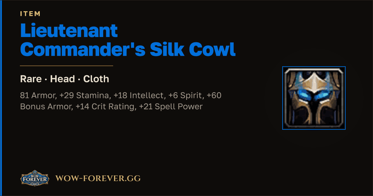 The preview card for Lieutenant Commander's Silk Cowl