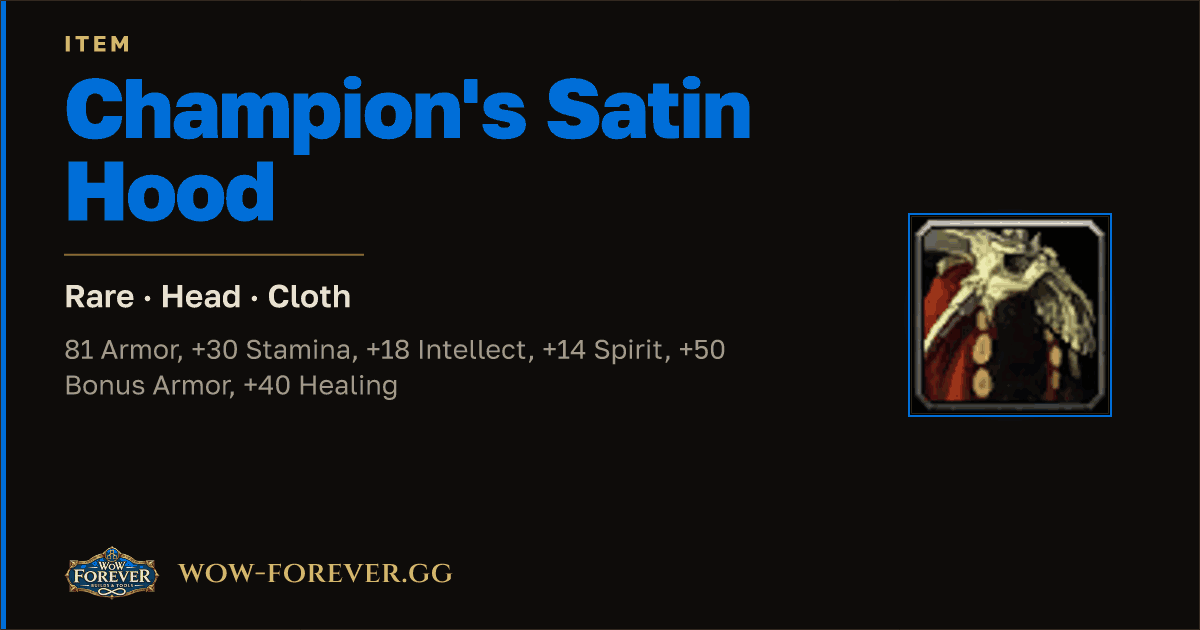 The preview card for Champion's Satin Hood