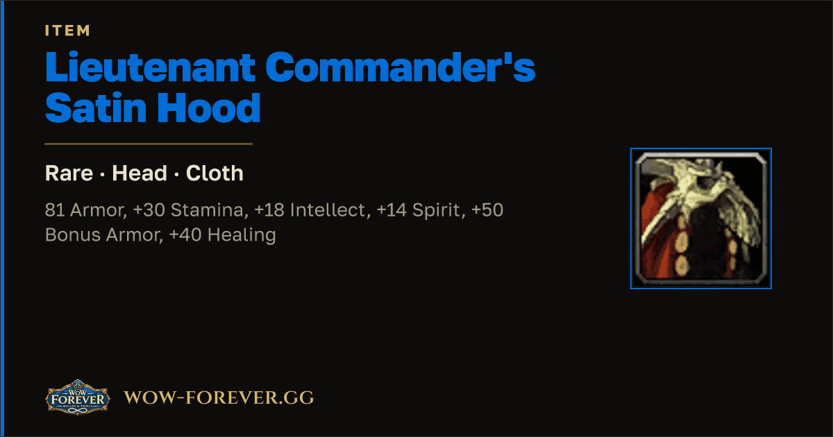 The preview card for Lieutenant Commander's Satin Hood