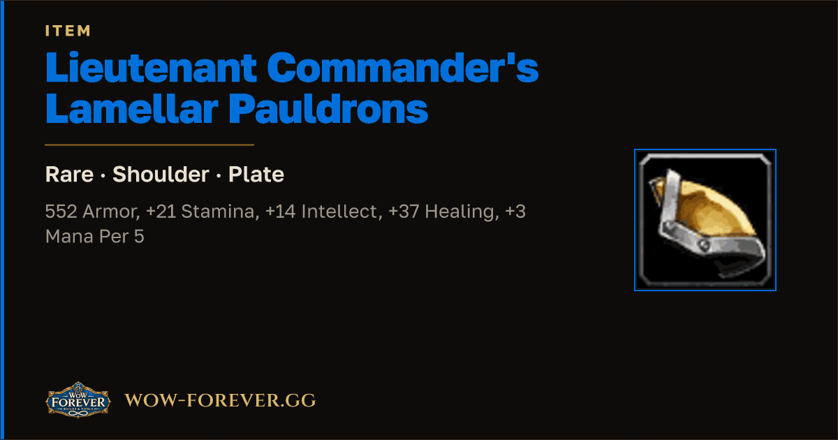 The preview card for Lieutenant Commander's Lamellar Pauldrons