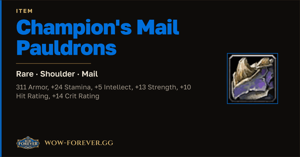The preview card for Champion's Mail Pauldrons
