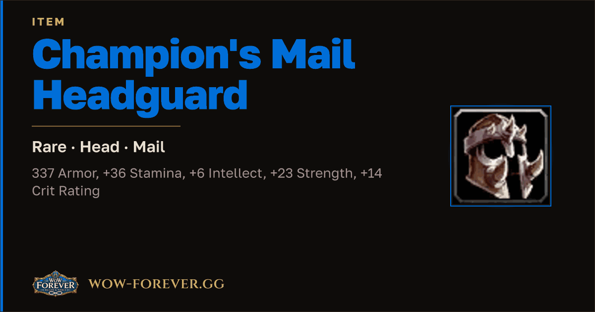 The preview card for Champion's Mail Headguard