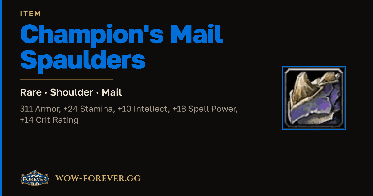 The preview card for Champion's Mail Spaulders