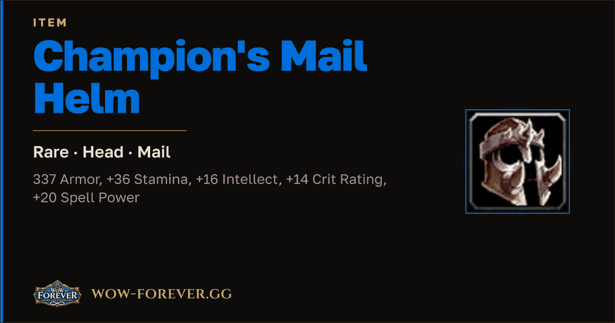 The preview card for Champion's Mail Helm