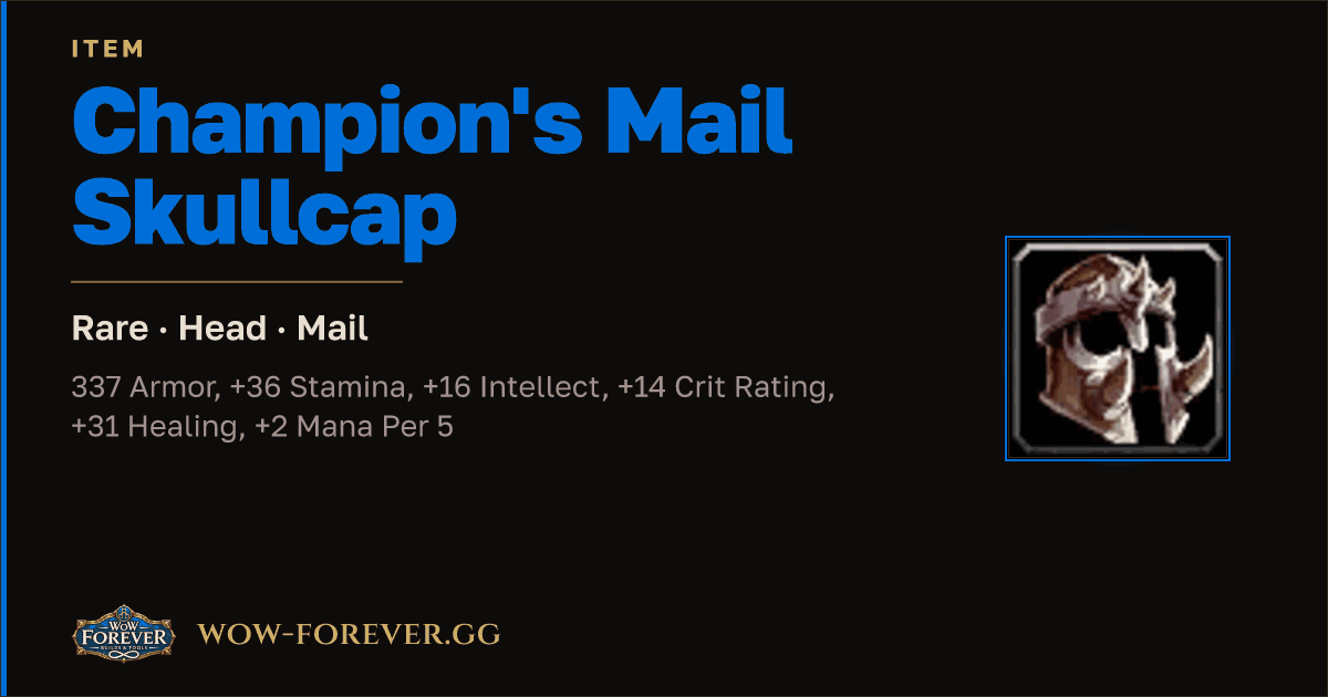 The preview card for Champion's Mail Skullcap