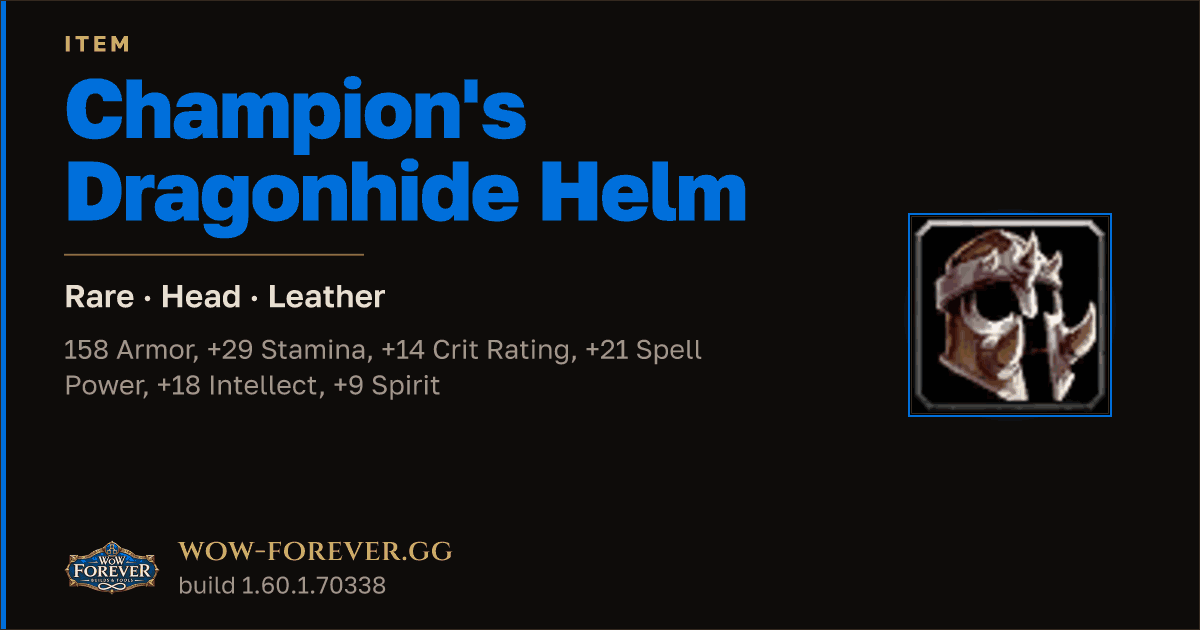 The preview card for Champion's Dragonhide Helm