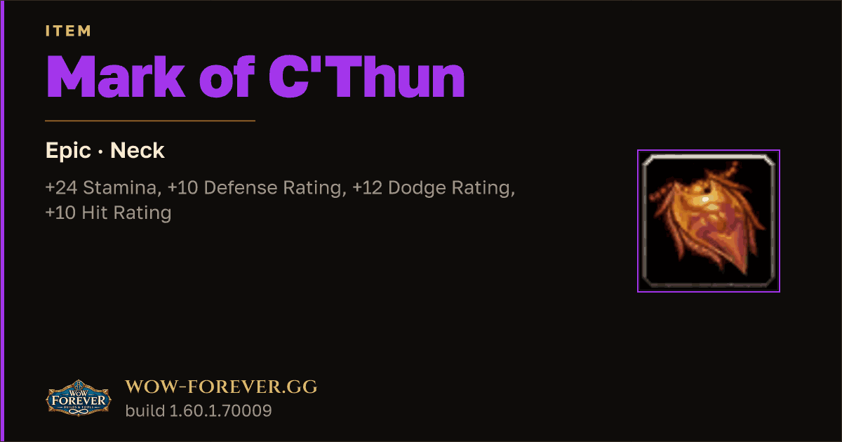 The preview card for Mark of C'Thun - Epic Necklace, Item Level 88