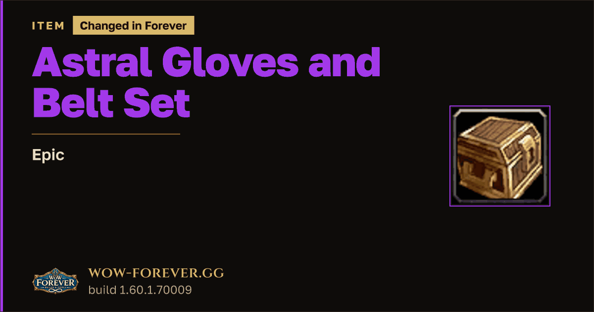The preview card for Astral Gloves and Belt Set - Epic Item