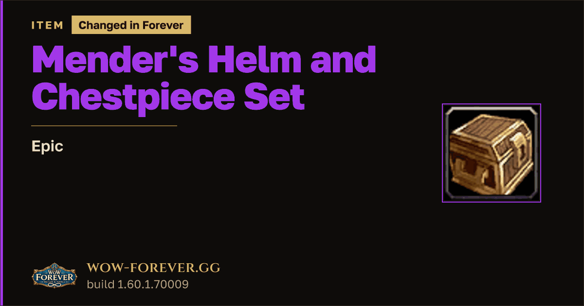 The preview card for Mender's Helm and Chestpiece Set - Epic Item
