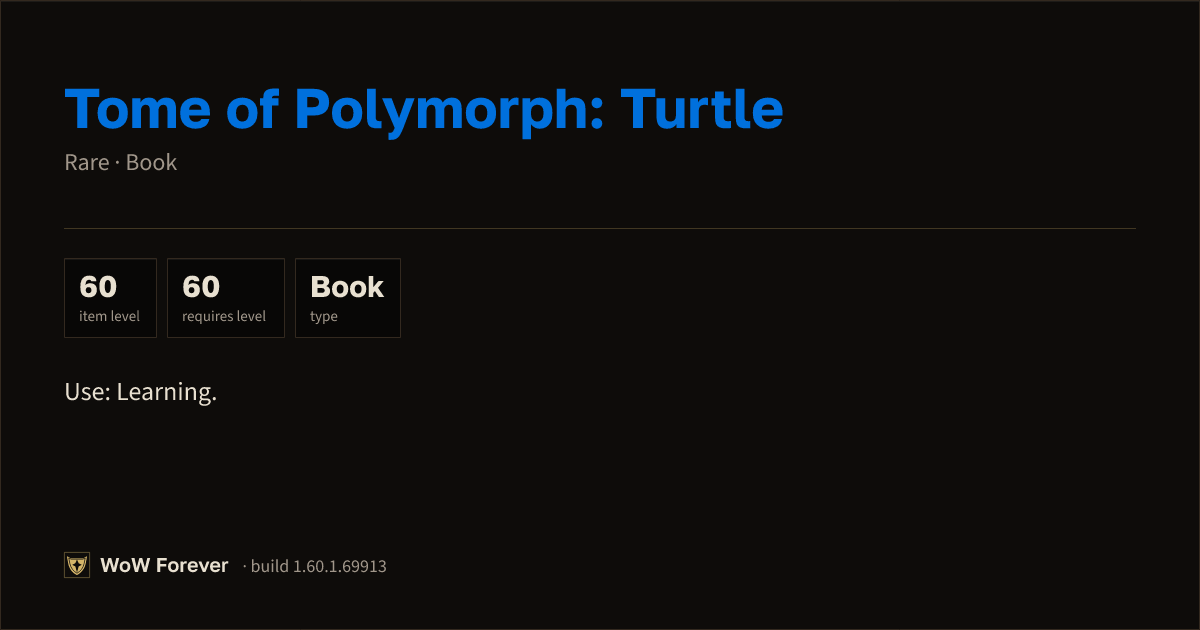 The preview card for Tome of Polymorph: Turtle - Rare Book