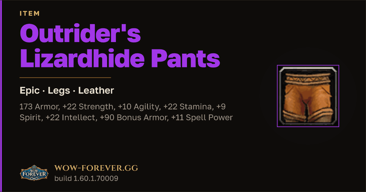 The preview card for Outrider's Lizardhide Pants - Epic Leather Legs
