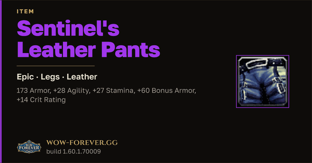 The preview card for Sentinel's Leather Pants - Epic Leather Legs