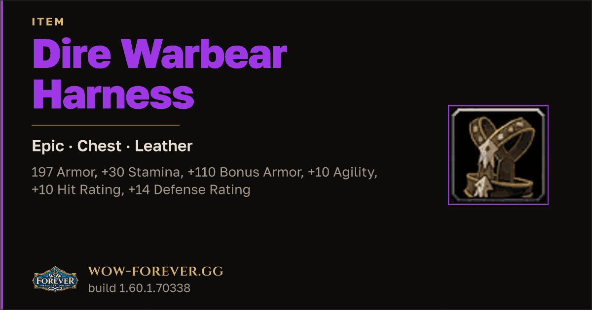 The preview card for Dire Warbear Harness