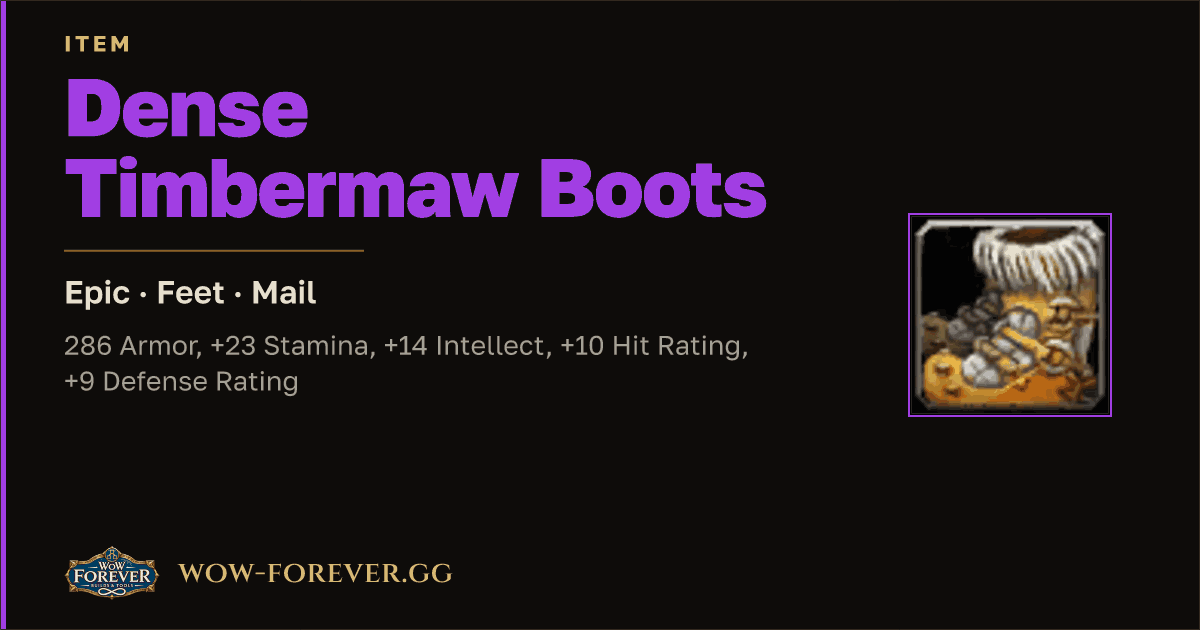 The preview card for Dense Timbermaw Boots