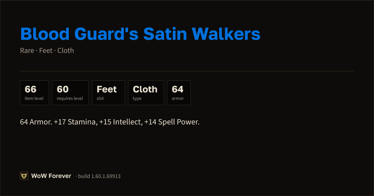 The preview card for Blood Guard's Satin Walkers - Rare Cloth Feet