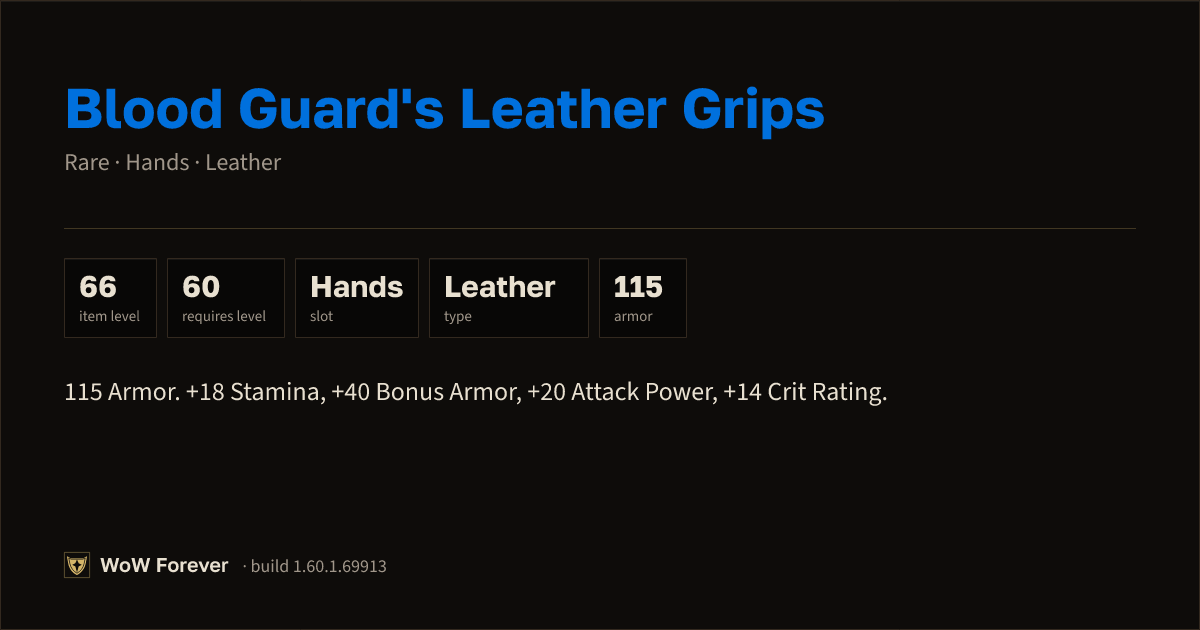 The preview card for Blood Guard's Leather Grips - Rare Leather Hands