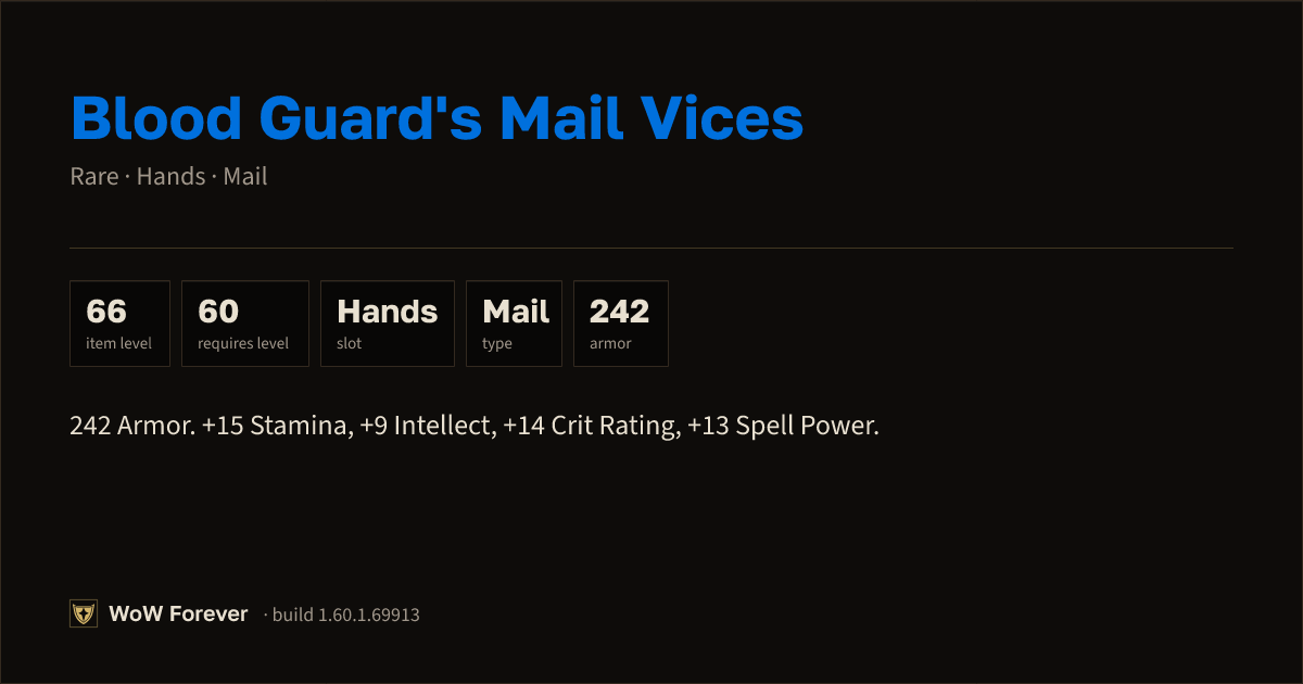 The preview card for Blood Guard's Mail Vices - Rare Mail Hands