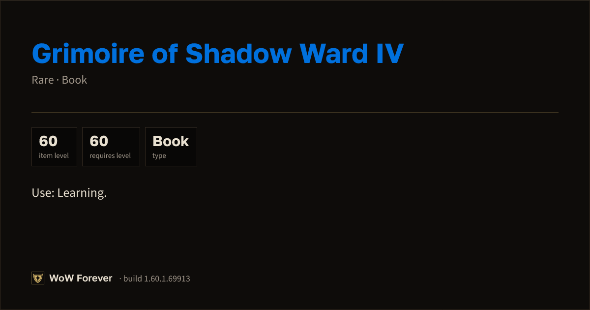 The preview card for Grimoire of Shadow Ward IV - Rare Book