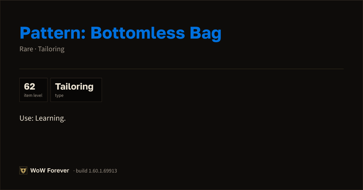 The preview card for Pattern: Bottomless Bag (ID 228993)