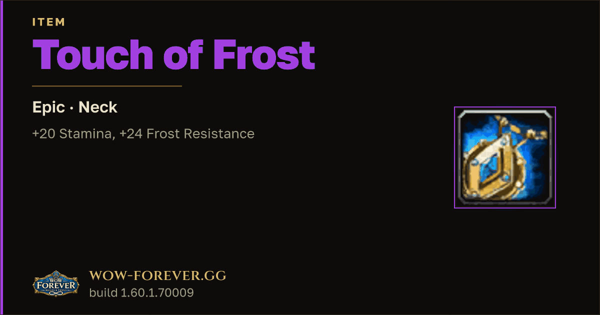 The preview card for Touch of Frost - Epic Necklace, Item Level 83