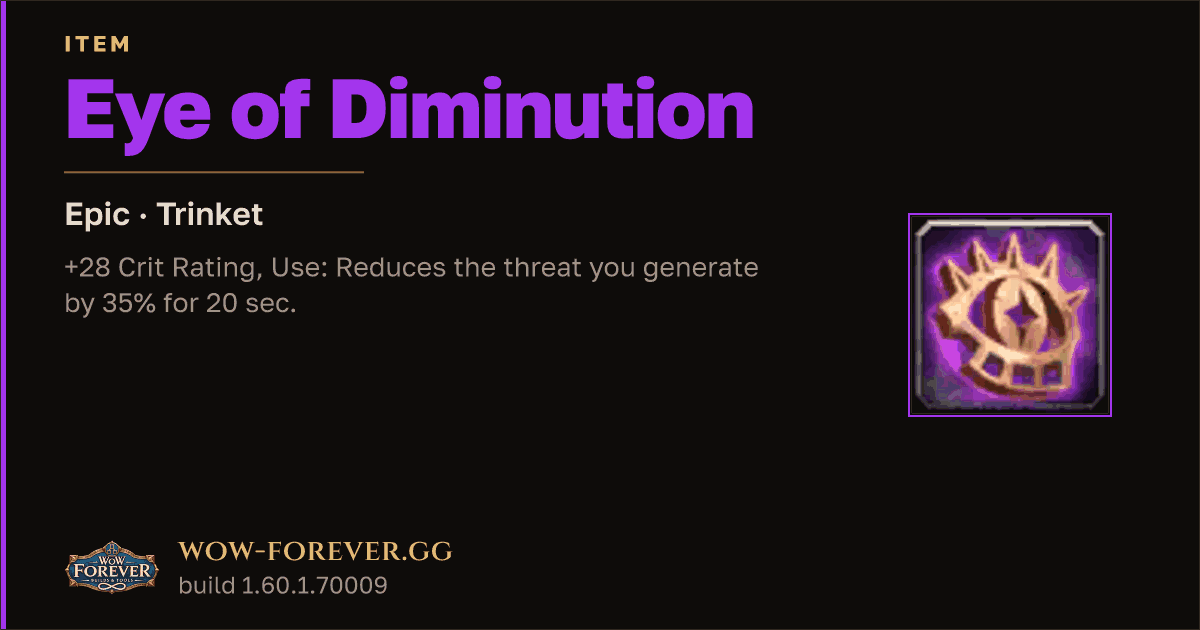 The preview card for Eye of Diminution - Epic Trinket, Item Level 85