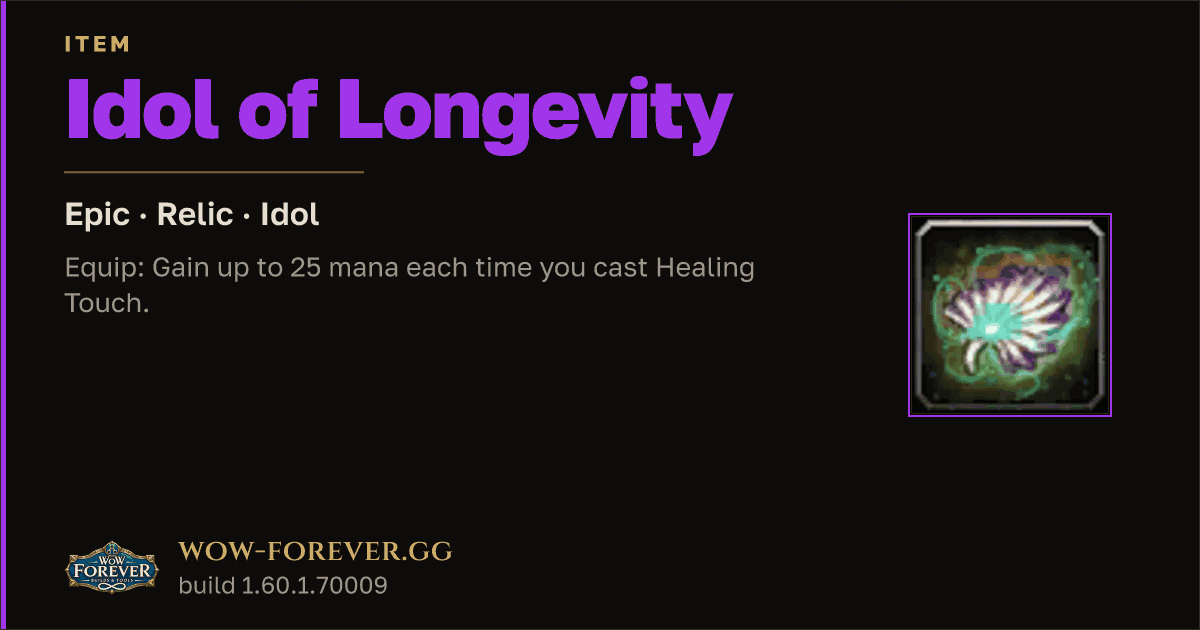 The preview card for Idol of Longevity - Epic Idol, Item Level 83