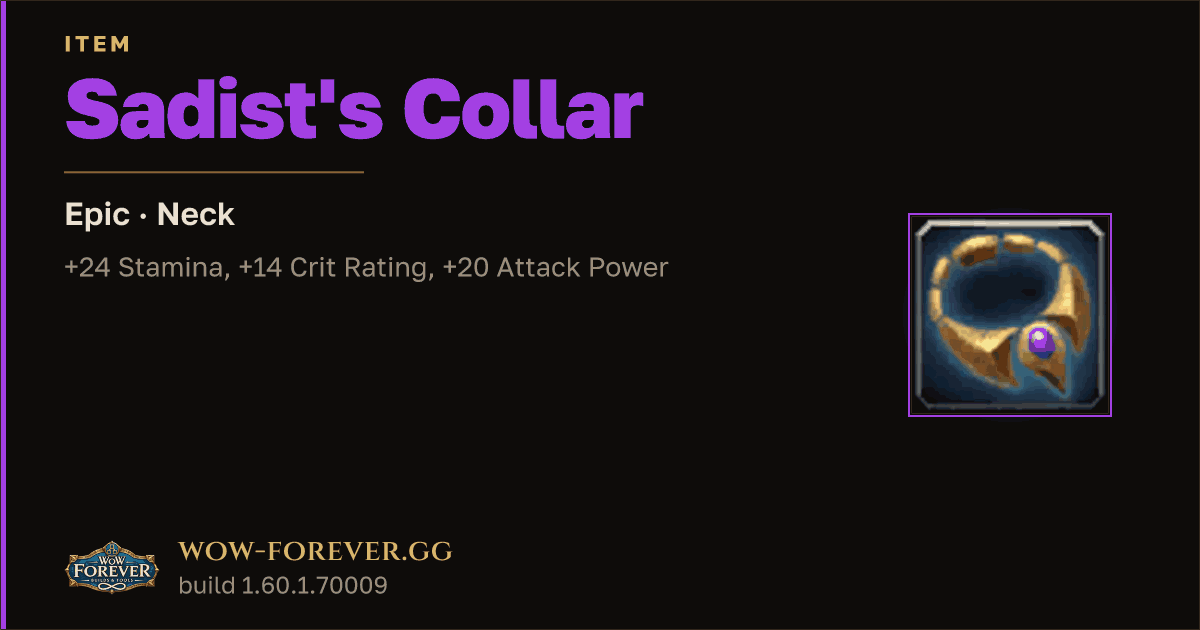 The preview card for Sadist's Collar - Epic Necklace, Item Level 83