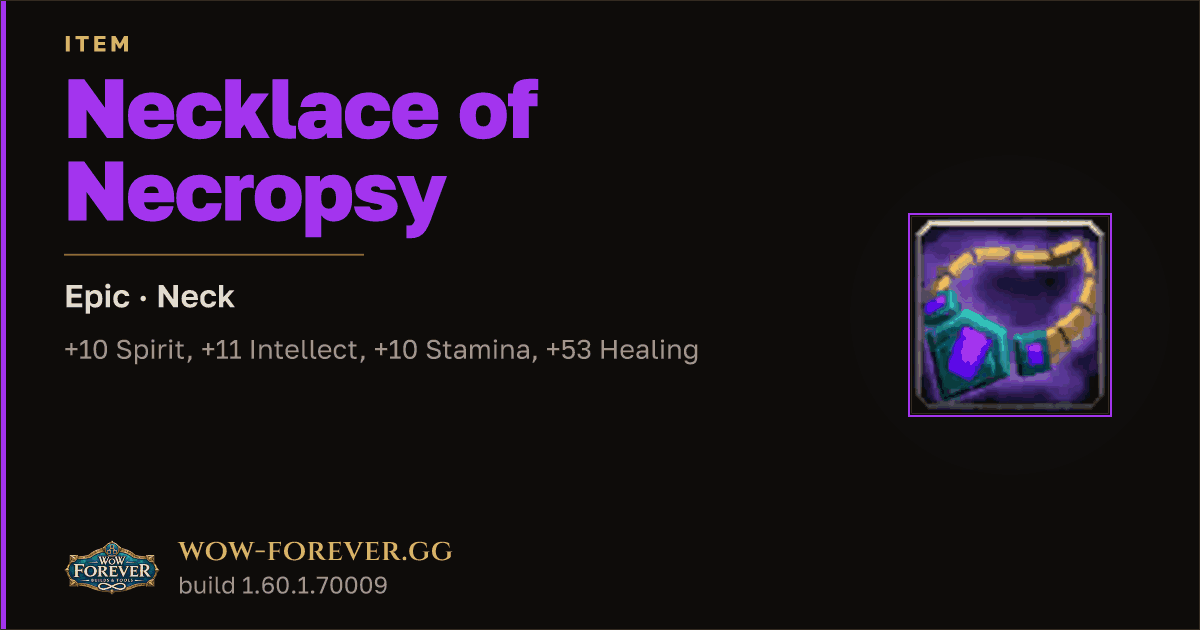 The preview card for Necklace of Necropsy - Epic Necklace, Item Level 83