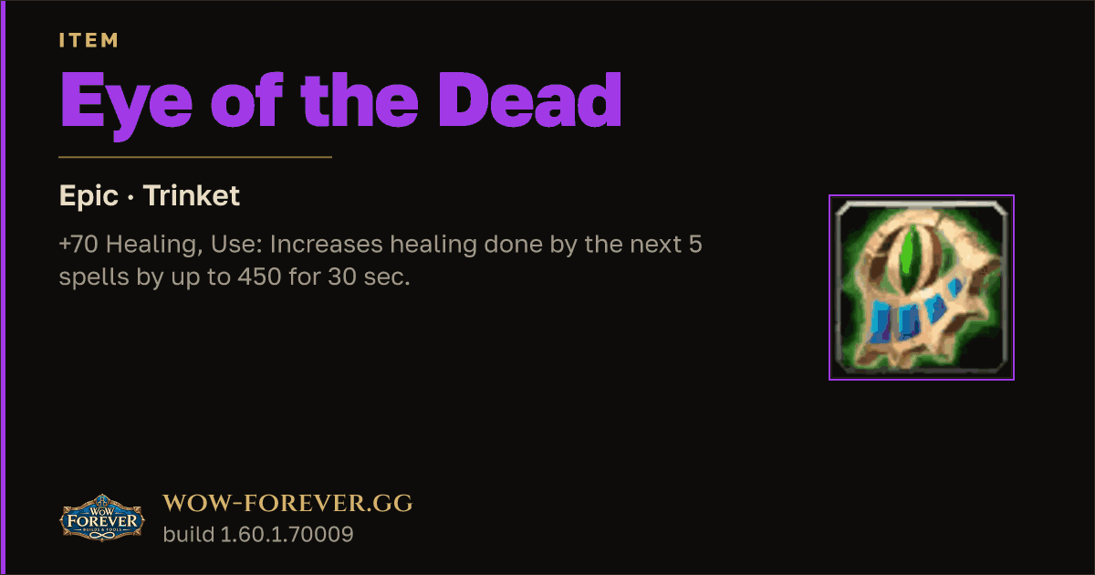 The preview card for Eye of the Dead - Epic Trinket, Item Level 90
