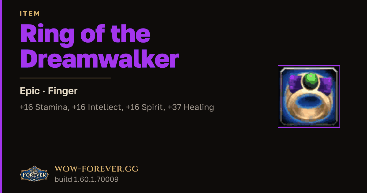 The preview card for Ring of the Dreamwalker - Epic Ring, Item Level 92