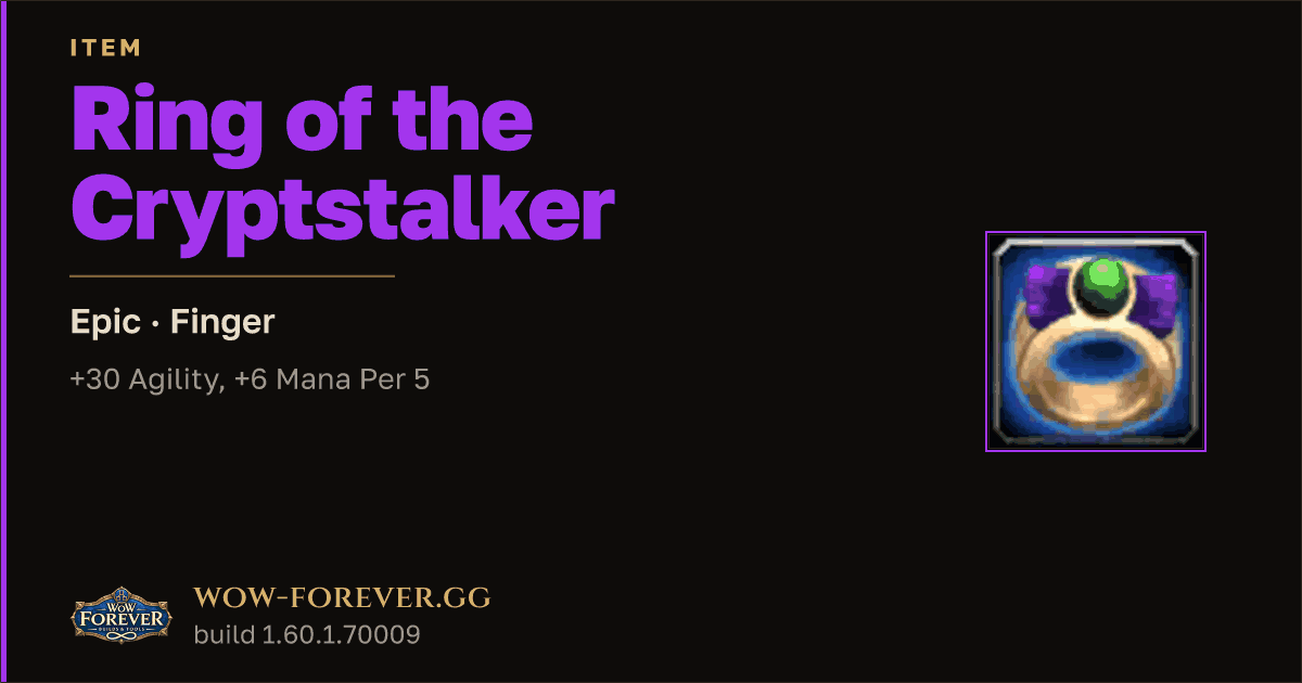 The preview card for Ring of the Cryptstalker - Epic Ring, Item Level 92
