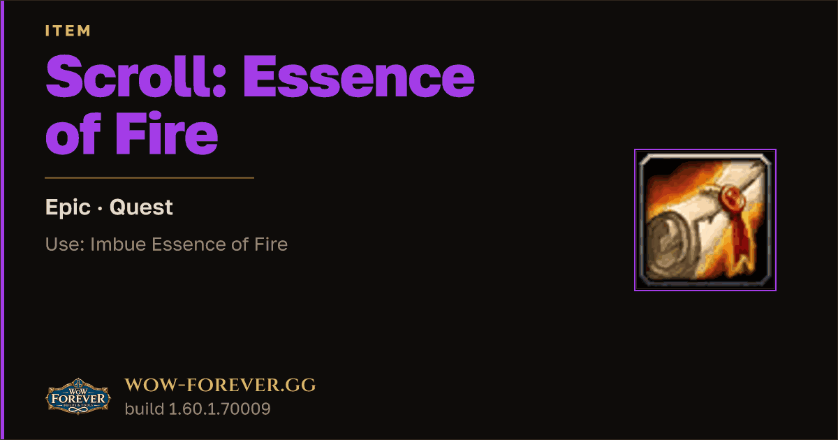 The preview card for Scroll: Essence of Fire - Epic Quest Item