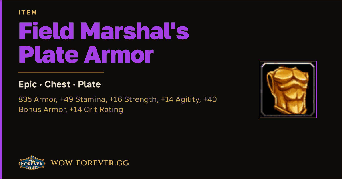The preview card for Field Marshal's Plate Armor