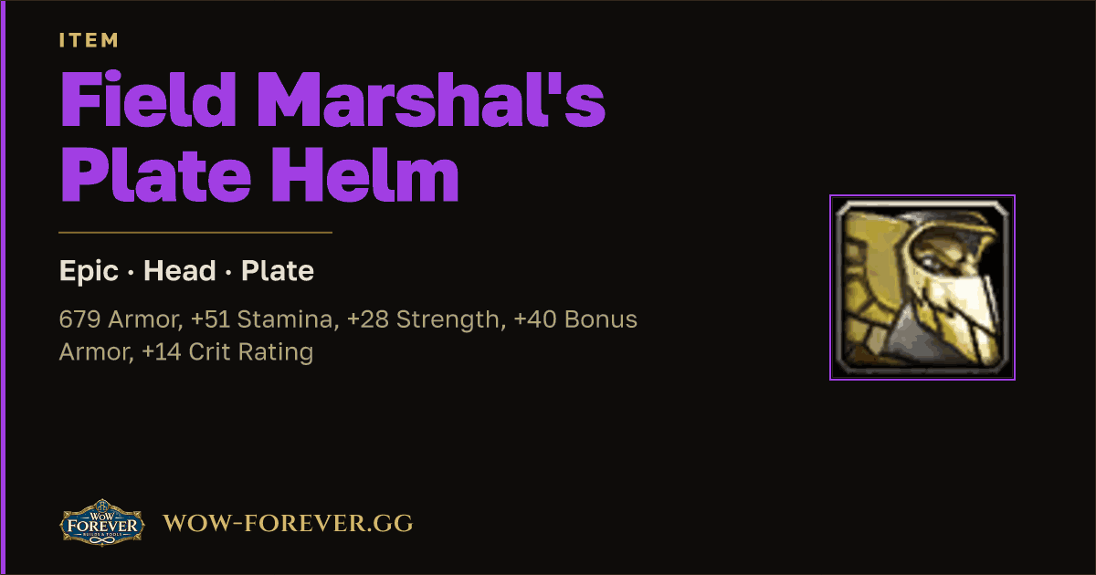 The preview card for Field Marshal's Plate Helm