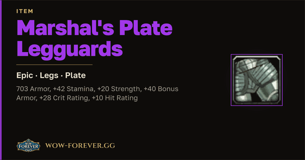 The preview card for Marshal's Plate Legguards