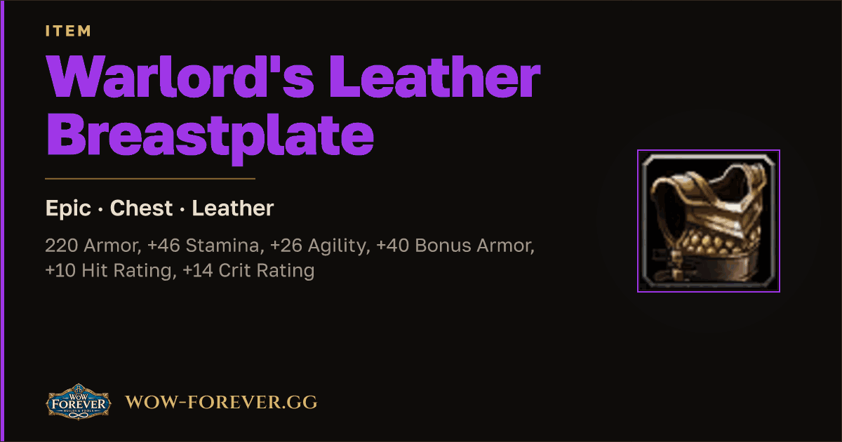 The preview card for Warlord's Leather Breastplate